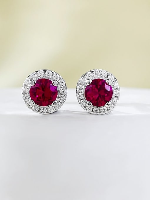 E527 Pigeon Blood Red 925 Sterling Silver Cubic Zirconia Round Dainty Cluster Earring