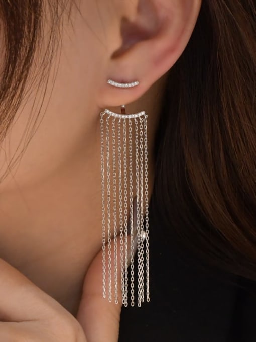 A&T Jewelry 925 Sterling Silver Asymmetrical  Tassel Minimalist Threader Earring 1