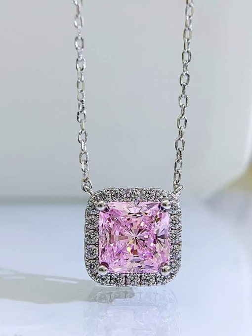 Pink 925 Sterling Silver High Carbon Diamond Geometric Dainty Necklace