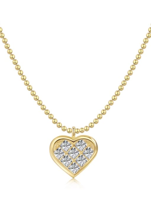 Gold YC190173 925 Sterling Silver Cubic Zirconia Heart Minimalist Bead Chain Necklace