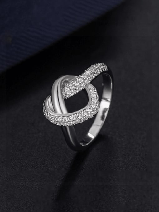 A&T Jewelry 925 Sterling Silver Cubic Zirconia Heart Knot Luxury Band Ring 1