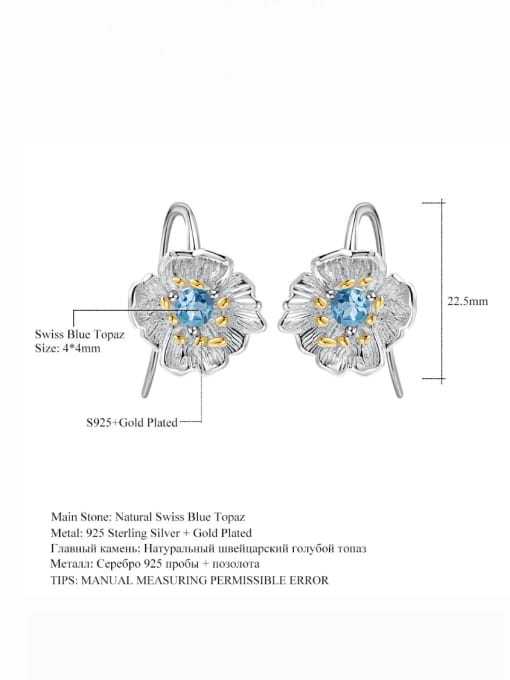 ZXI-SILVER JEWELRY 925 Sterling Silver Natural  Topaz Flower Artisan Hook Earring 2