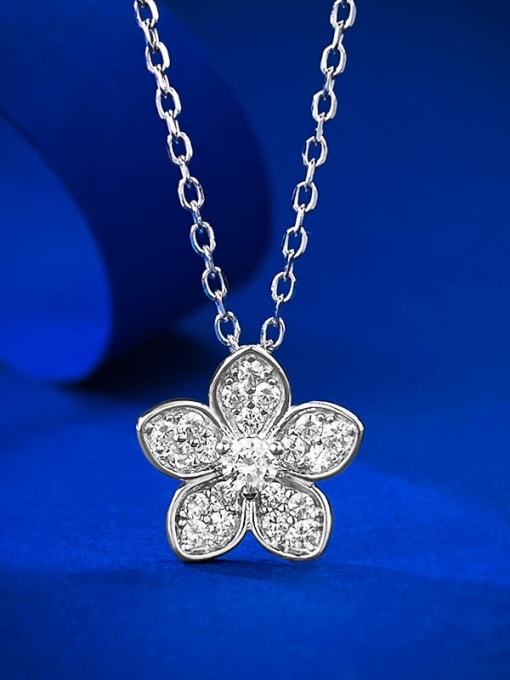N258 white gold 925 Sterling Silver Cubic Zirconia Flower Dainty Necklace