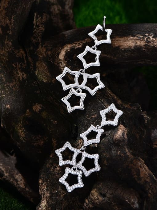 A&T Jewelry 925 Sterling Silver Cubic Zirconia Hexagon Minimalist Cluster Earring 2