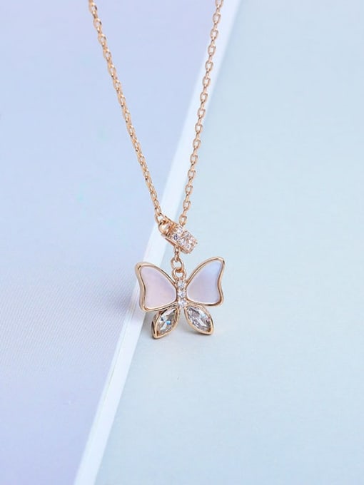 Champagne 925 Sterling Silver Shell Butterfly Minimalist Necklace