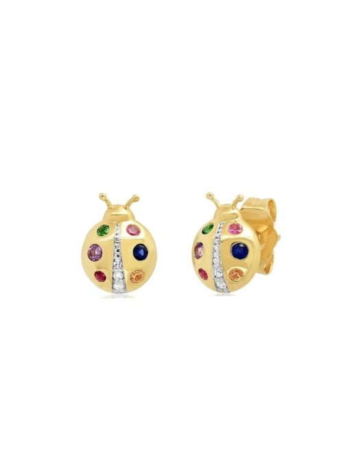 Gold color 925 Sterling Silver Cubic Zirconia Insect Cute Stud Earring