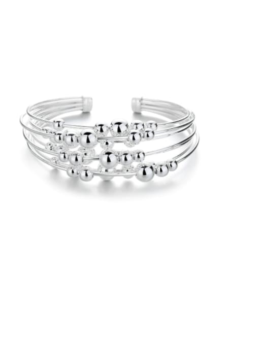 218SM approximately 36.7g 925 Sterling Silver Bead Geometric Minimalist Strand Bracelet