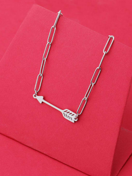 Steel color Stainless steel Feather Arrow Trend Necklace