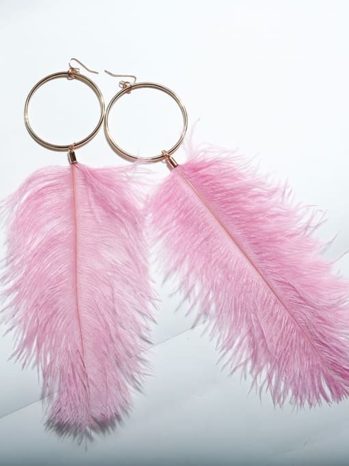 Pink e68157 Alloy Feather Bohemia Hand-Woven Drop Earring
