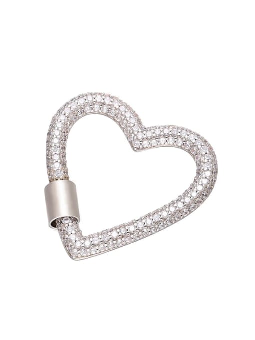 Platinum +White Brass Microinlay Cubic Zirconia Geometric Heart Shaped Pendant