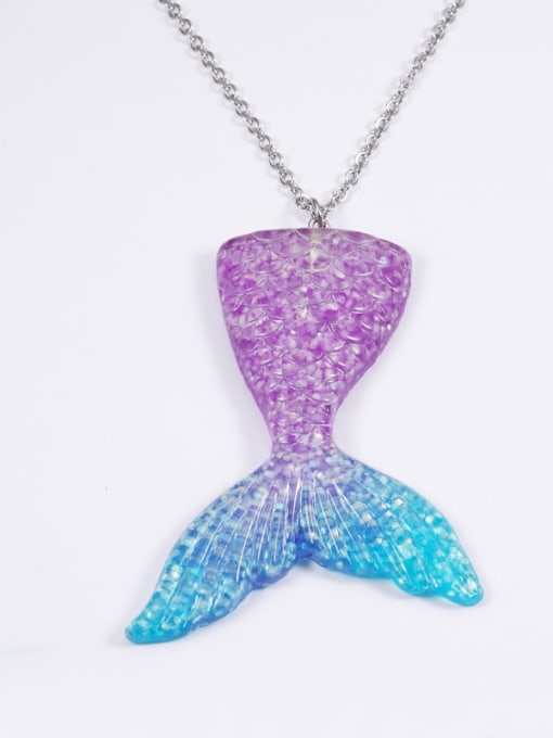 Color 6 Stainless steel Resin   Cute Wind Fish Tail Peendant Necklace
