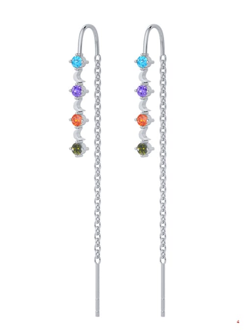 Platinum Moon Color Diamond 925 Sterling Silver Cubic Zirconia Tassel Minimalist Threader Earring