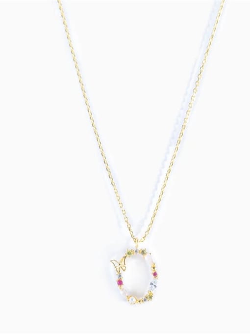 Gold O 925 Sterling Silver Cubic Zirconia Letter Dainty Necklace