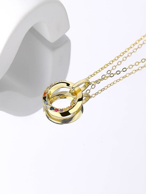 A2411 Gold 925 Sterling Silver Cubic Zirconia Geometric Minimalist Necklace