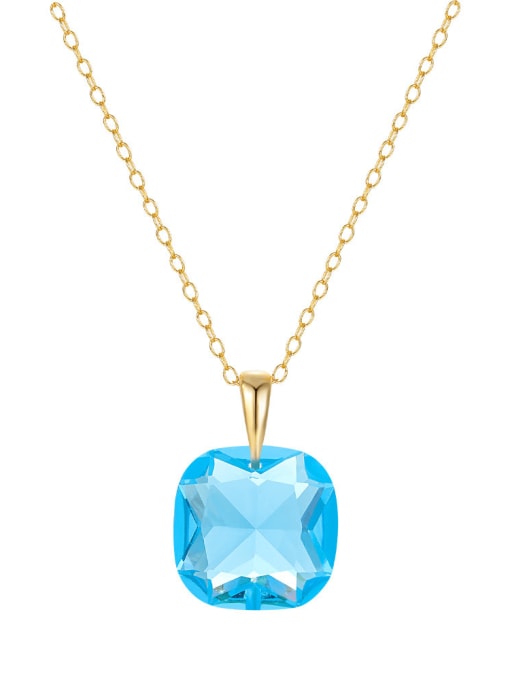 Gold+ Blue 925 Sterling Silver Glass Stone Square Minimalist Necklace