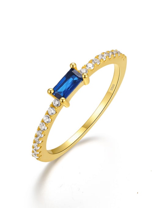 Golden+ Blue 925 Sterling Silver Cubic Zirconia Geometric Minimalist Band Ring