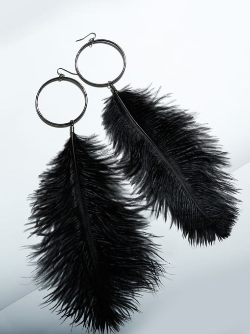 Black e68157 Alloy Feather Bohemia Hand-Woven Drop Earring