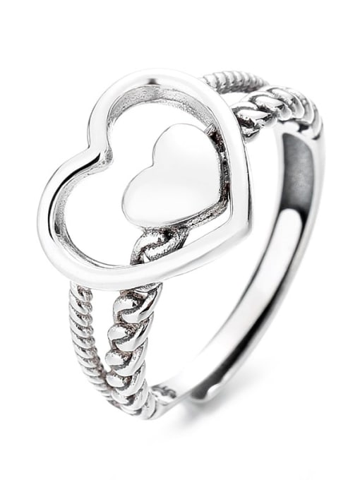 607FJ2.8g 925 Sterling Silver Heart Vintage Band Ring