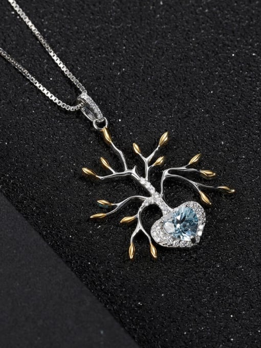 ZXI-SILVER JEWELRY 925 Sterling Silver Natural Topaz  Artisan Tree of Life Pendant Necklace 3