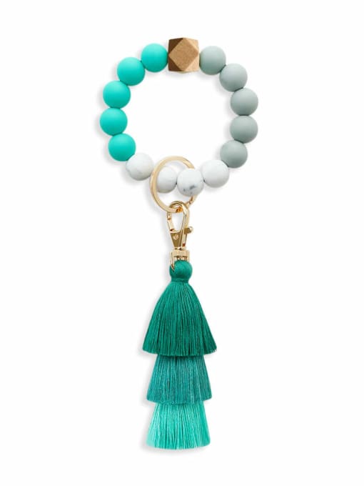 Turquoise k68228 Alloy  Cotton Rope Silicone Bead Tassel Bracelet /Key Chain