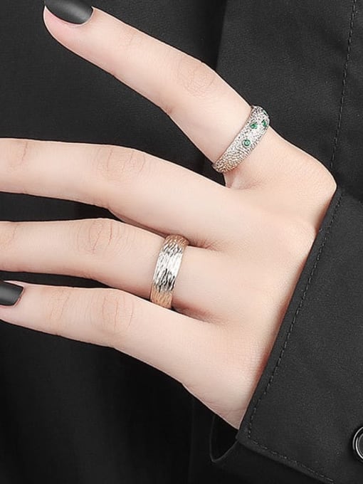 PNJ-Silver 925 Sterling Silver Rhinestone Geometric Minimalist Band Ring 1