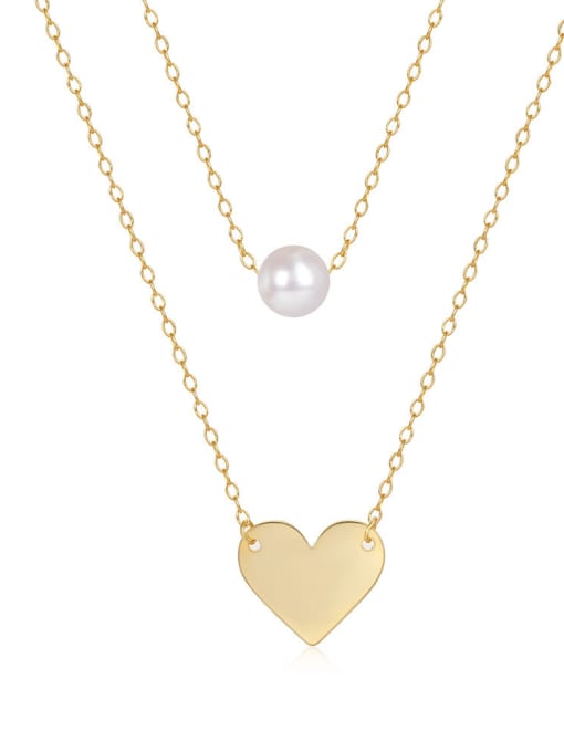 YUANFAN 925 Sterling Silver Imitation Pearl Heart Minimalist Multi Strand Necklace