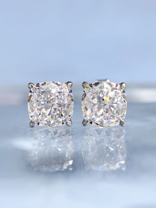 E236 White 925 Sterling Silver High Carbon Diamond Square Dainty Stud Earring