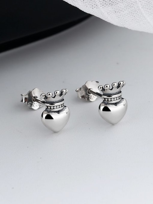 TAIS 925 Sterling Silver Crown Vintage Stud Earring 2