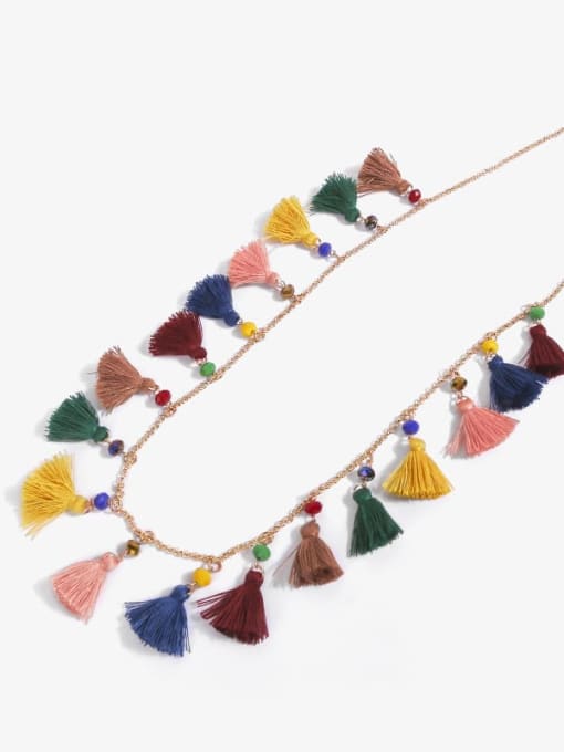 Dark n70151 Alloy Cotton Rope  Bohemia Hand-Woven  Tassel Necklace
