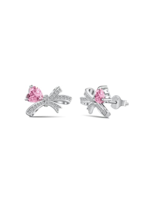Platinum +pink  DY1D0317 S W BF 925 Sterling Silver Cubic Zirconia Bowknot Dainty Stud Earring