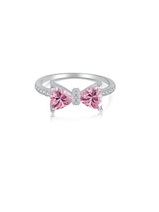 Pink DY120564 925 Sterling Silver Cubic Zirconia Bowknot Dainty Band Ring