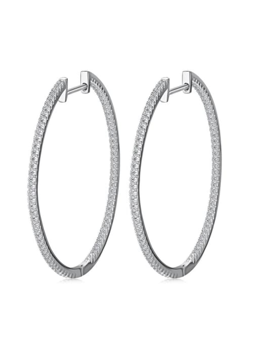 DY110013 S W WH43MM 925 Sterling Silver Cubic Zirconia Geometric Dainty Hoop Earring