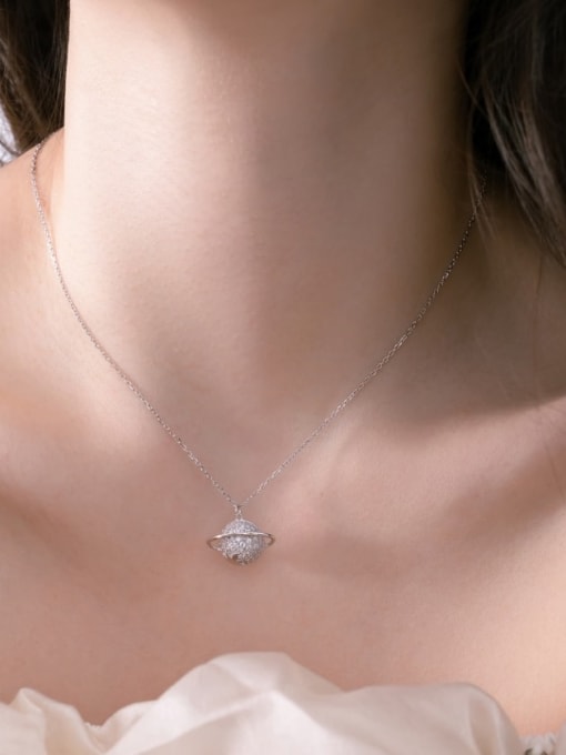 STL-Silver Jewelry 925 Sterling Silver Cubic Zirconia Planet Dainty Necklace 1