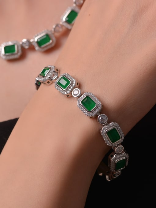 A&T Jewelry 925 Sterling Silver High Carbon Diamond Green Geometric Luxury Bracelet 1