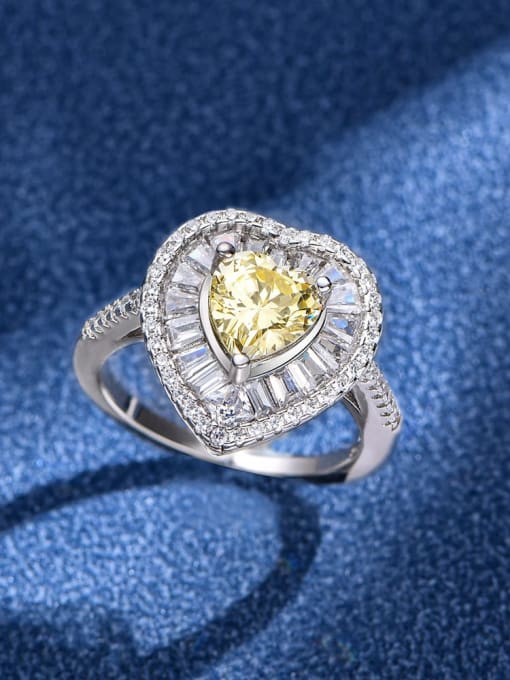 Light yellow 925 Sterling Silver High Carbon Diamond Heart Luxury Band Ring