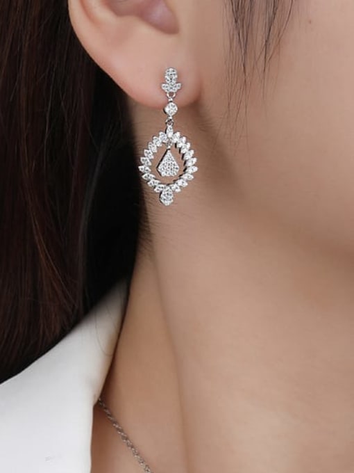 A&T Jewelry 925 Sterling Silver Cubic Zirconia Geometric Luxury Cluster Earring 1