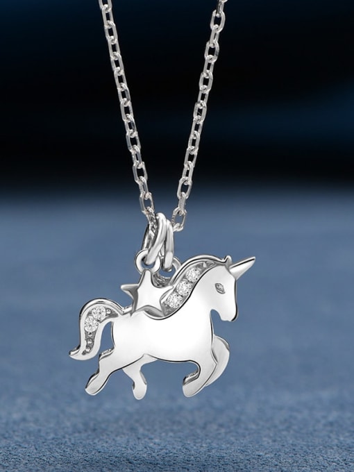 white 925 Sterling Silver Cute Horse Pendant Necklace