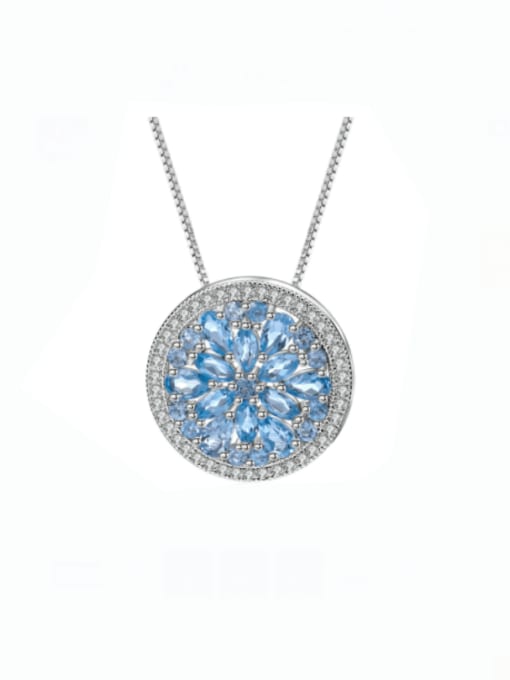 ZXI-SILVER JEWELRY 925 Sterling Silver Swiss Blue Topaz Flower Luxury Necklace 0
