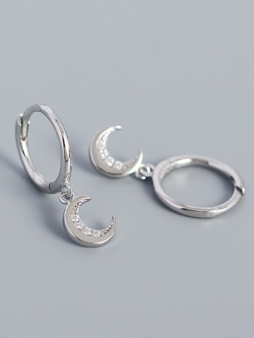 Platinum 925 Sterling Silver Cubic Zirconia Moon Vintage Huggie Earring