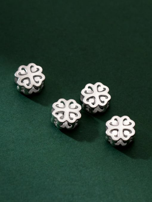 FAN S925 plain silver hollow 9mm four-leaf flower spacer beads 1