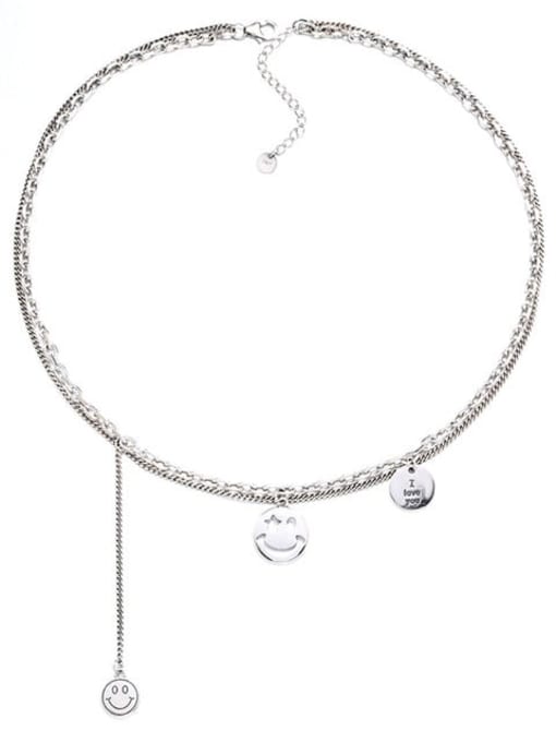 006l about 24.2g 925 Sterling Silver Smiley Vintage Tassel Necklace