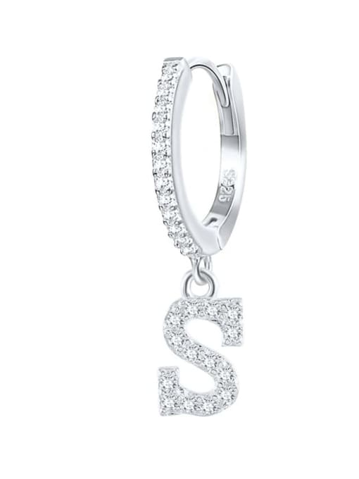Platinum S 925 Sterling Silver Cubic Zirconia Letter Dainty Huggie Earring