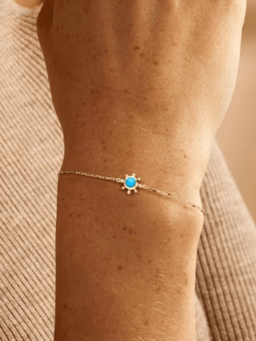 YUANFAN 925 Sterling Silver Turquoise Flower Minimalist Link Bracelet 1