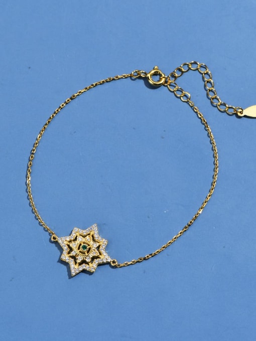 A&T Jewelry 925 Sterling Silver Cubic Zirconia Star Dainty Link Bracelet 2