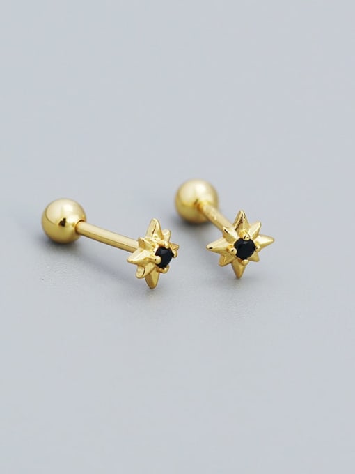 Golden (black stone) 925 Sterling Silver Enamel Geometric Minimalist Stud Earring