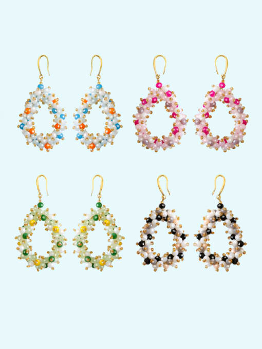 JMI Multi Color Natural  Crystal Stone  Water Drop Trend Pure handmade Weave Earring 0