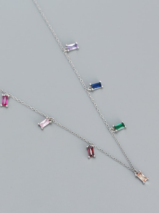 White gold (colored stone) 925 Sterling Silver Geometric Dainty Necklace