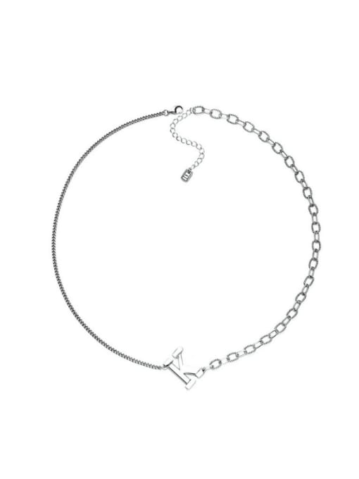 TAIS 925 Sterling Silver Letter K Vintage Asymmetrical  Chain Necklace