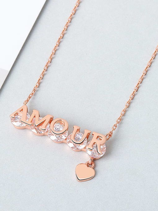 Rose Gold 925 Sterling Silver Cubic Zirconia Letter Minimalist Necklace