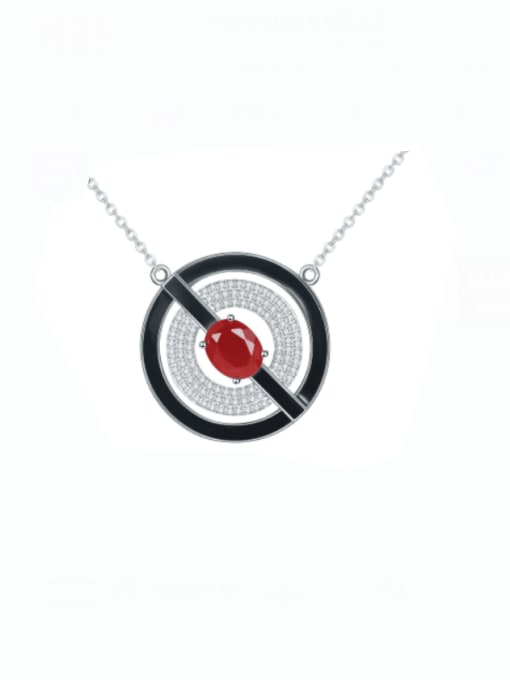 Red Agate Pendant + Chain 925 Sterling Silver Natural  Topaz Geometric Luxury Necklace